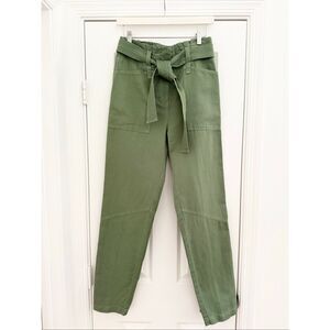 A.L.C Linen Blend Cobin Paper Bag Tie Waist Tapered Casual Pants Olive Green 4